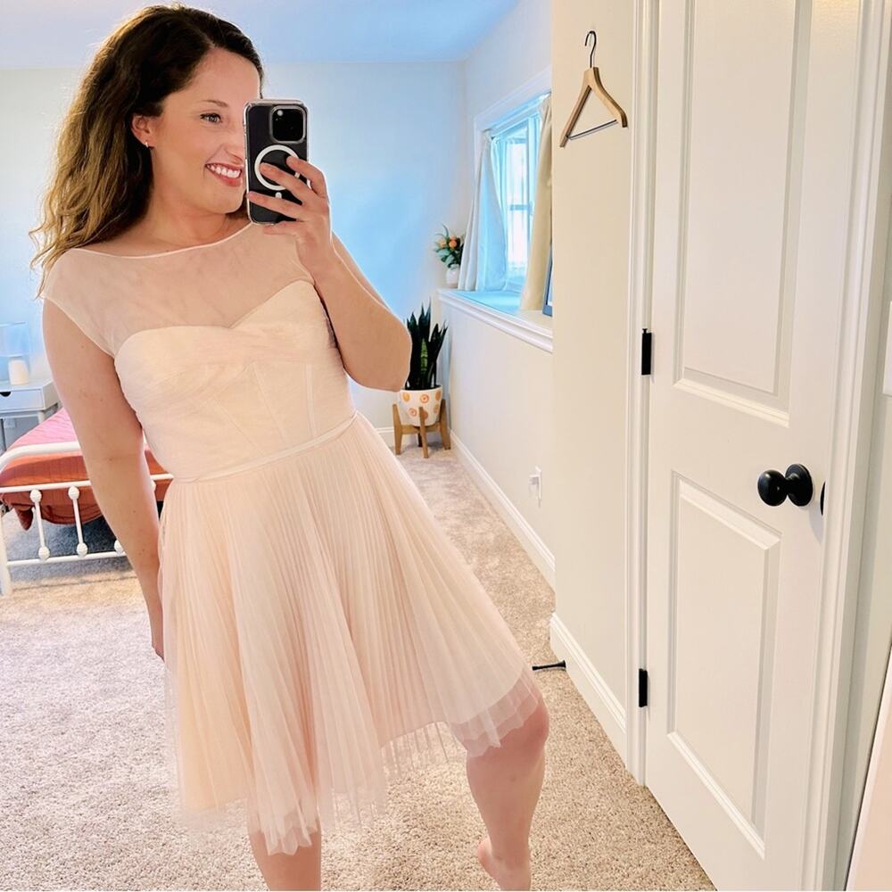 Anthropologie Monique Lhuillier Pink Pleated Mini Dress 8